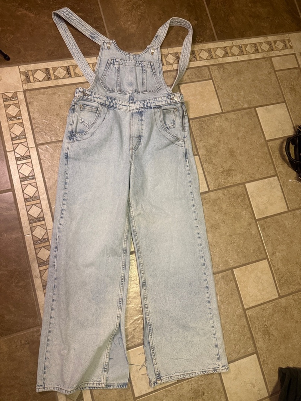 Free People Light Wash Denim Overalls
